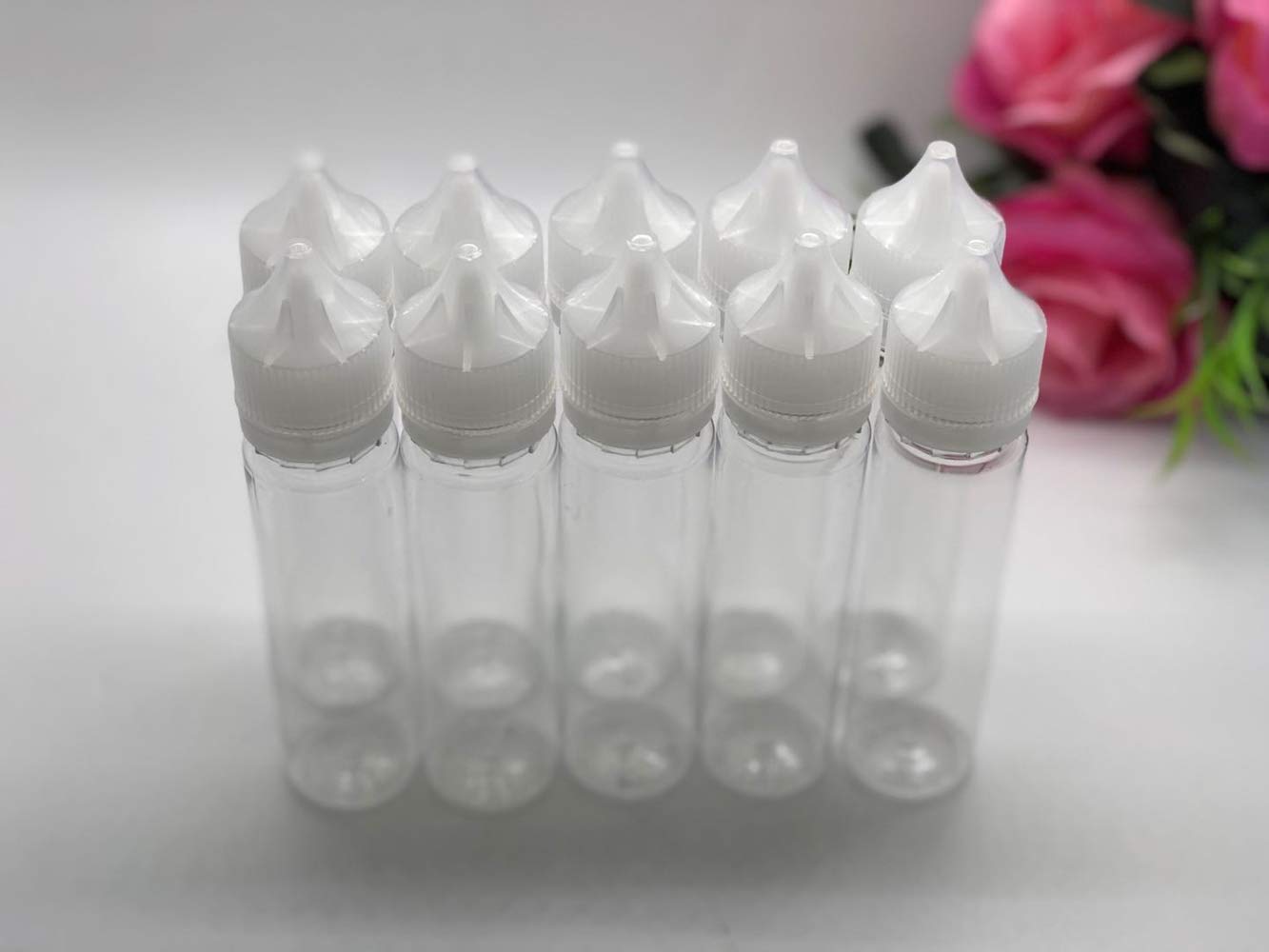 Sunday 7 Squeezable 60ml Empty Drop Bottle Food Grade PET Transparent Plastic Bottle with Childproof Tampering White Cap. Gift Sticker Labels (10 PCS)