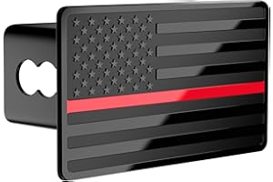 TOEASYTY Trailer Hitch Cover for 2 Inch Receivers, Heavy Metal American Flag Hitch Cover for Trucks Accessories (Black with Red Line)