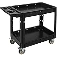 Tool Cart on Wheels, Rolling Utility Cart, 2 Tier 550LBS Heavy Duty Cart with Wheels, Service Cart with Ergonomic Storage Handle, Great for Garage, Warehouse, Workshop, Office, Cleaning Black