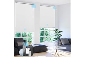 CINONEKO Motorized Roller Blinds with Remote Control【Solar Panel Included】 100% Blackout Smart Blinds Automatic Blinds for Windows Cordless Electric Shades Compatible with Alexa White,34" W*72" H