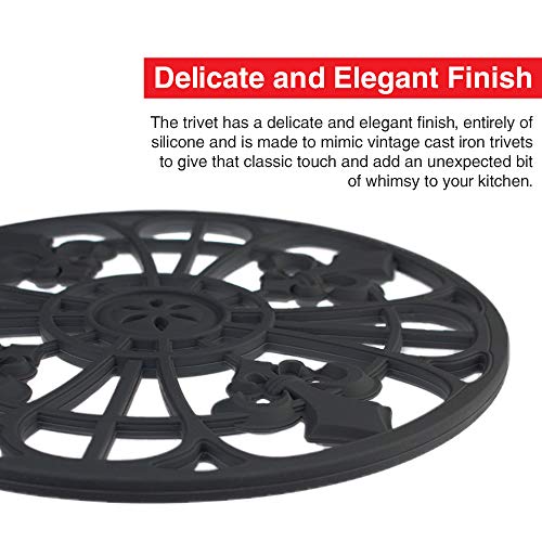 Silicone Trivet Set For Hot Dishes | Modern Kitchen Hot Pads For Pots & Pans | Country Decor Designs Mimics Vintage Cast Iron Trivets | 7.5" Round, Set of 3, Dark Gray - Thumbnail 3