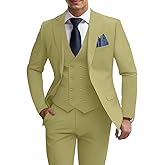 Mens 3 Piece Slim Fit Suit Set, Double Breasted Blazer Vest Pants Business Tuxedo Dress