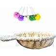 SHENGOCASE 14.6" Beige Basket Lounger Hammock Bed for Cat Tree Tower Replacement, 5-Pack Hanging Ball Toys with Elastic Strings, Cat Tree Accessories Hammock Attachment (Large Beige)