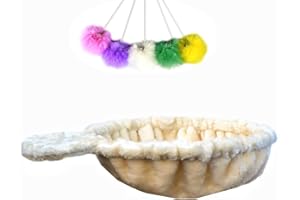 SHENGOCASE 14.6" Beige Basket Lounger Hammock Bed for Cat Tree Tower Replacement, 5-Pack Hanging Ball Toys with Elastic Strings, Cat Tree Accessories Hammock Attachment (Large Beige)