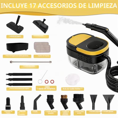 Portable Steam Cleaner, 2500W Powerful Steam Cleaner for Home, 3 Adjustable Speeds, 17 Accessories, 1600 ml Water Tank, 4 Bar Pressure, for Kitchen, Windows, Floors, Cars