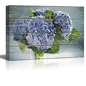 Canvas Wall Art - Blue Flower on Vintage Wood Textured Background - Rustic Country Style Modern Giclee Print Gallery Wrap Home Art Ready to Hang - 12" x 18"