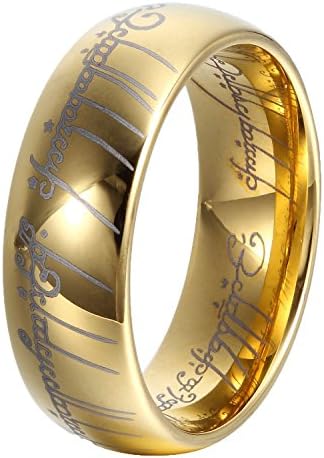 Elvish Script Gold Plated 18k Tungsten Carbide Unisex Laser-etched Wedding Ring Band- 7mm (9.5)