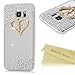 Galaxy S7 Edge Case (NOT for S7) - Mavis's Diary 3D Handmade Bling Crystal Golden Love Heart Cross with Shiny Diamonds Gems Clear Cover Hard PC Case for Samsung Galaxy S7 Edge