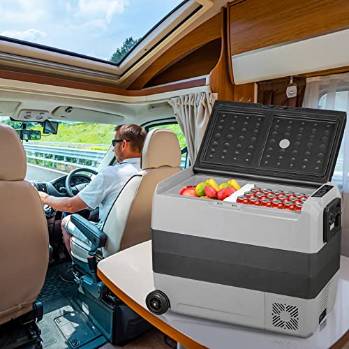 VEVOR 12 Volt Refrigerator Qt, Dual Zone Car Fridge Freezer w/App Control & Wheels 12/24V DC