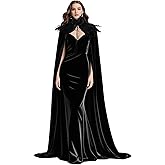 MAOFENG Women's Gothic Evil Queen Costume Demon Horns Black Feather Collar Cloak Set for Halloween Cosplay Party