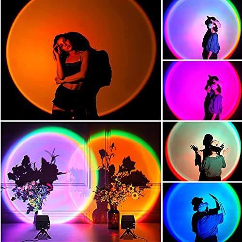 Qeerluz 16 Colors Sunset Projection Lamp, Visual RGB Sunset Lamp Projector with Remote and Multiple Colors Changing, Rainbow Projector Lamp for Photography Living Room Bedroom Night Light Decor
