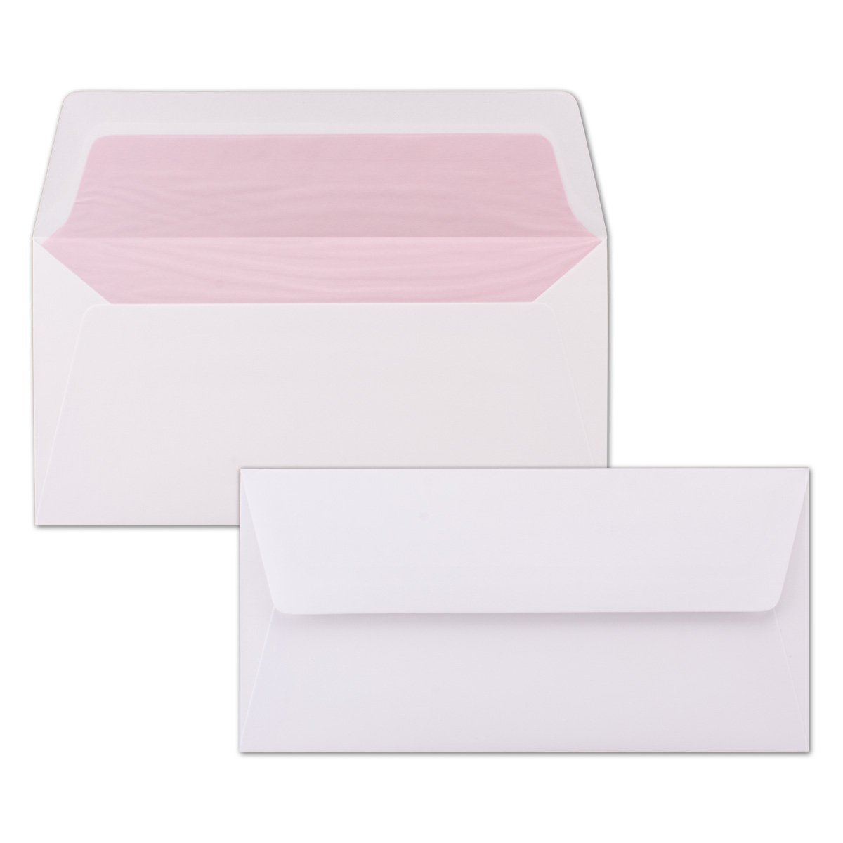 Envelopes White DL – Lined with Pink Tissue Paper – 100 g/m²; 220 x 110 mm – Nassklebung dl pink