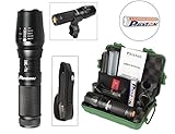 PHIXTON PeakPlus Super Bright LED Tactical Flashlight Zoomable Adjustable Focus 5 Modes Water Resistant Torch with Rechargeable 18650 Lithium Ion Battery & Charger