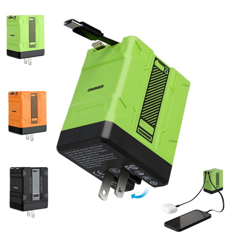 Photo 1 of 2 in 1 Compatible with 120w Fast Charger, 2025 New Retractable Wall Fast Charger Module, Portable c harger with All in 1 Foldable Plug,for Phone, Tablet, Laptops(Green)