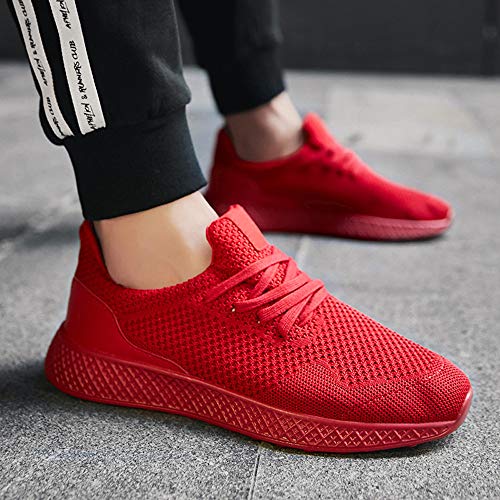 Running Basketball Shoe,Men Net Surface Flat Non-Slip Breathable Lightweight Youth Sports Sneakers Gym Training Shoes (B_Red, US:8) - Thumbnail 3