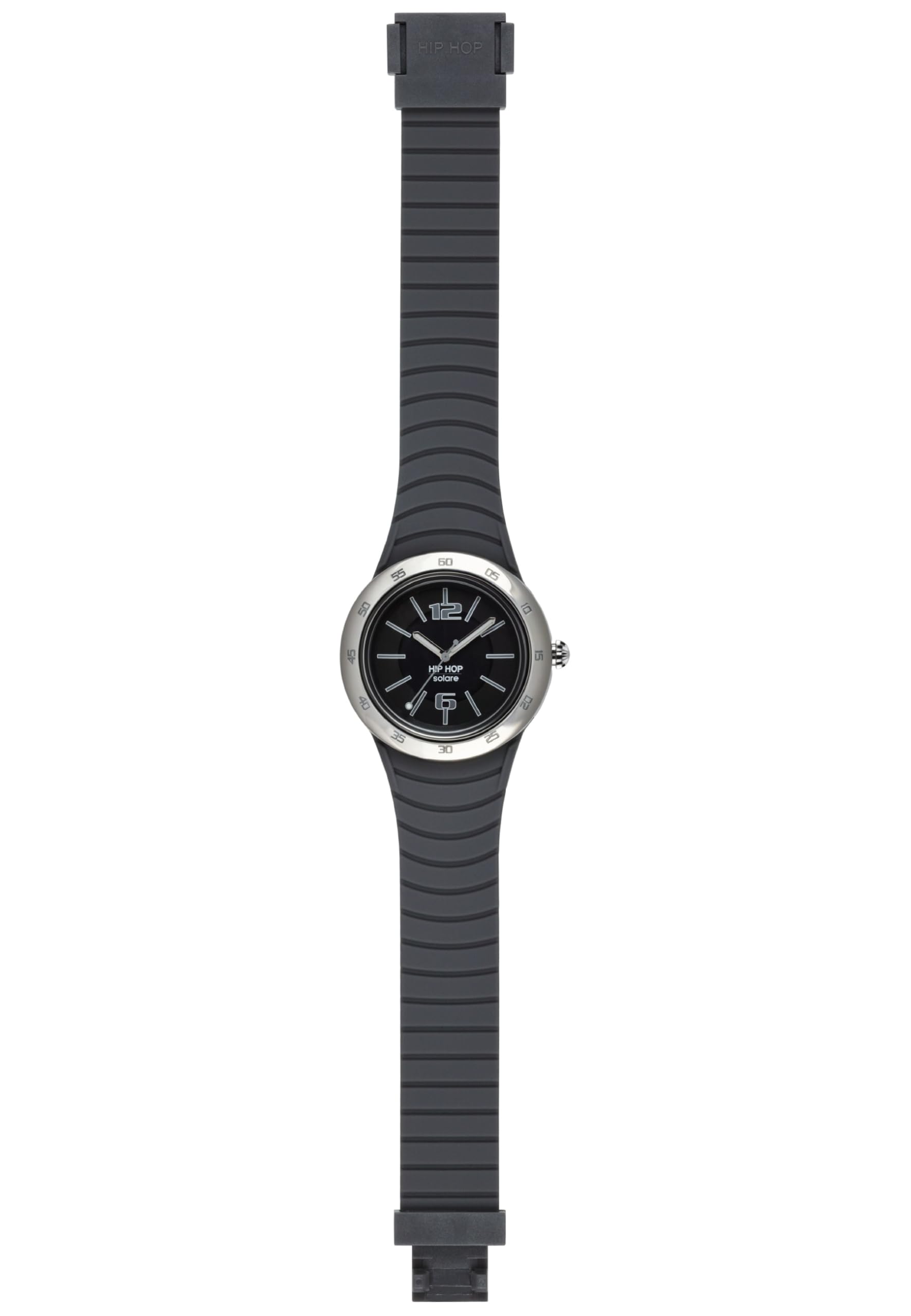 Hip Hop Watch Man Metal SOLARE dial Black e watchband in Silicon, Metal Grey, Movement TIME JUST - 3H Quartz