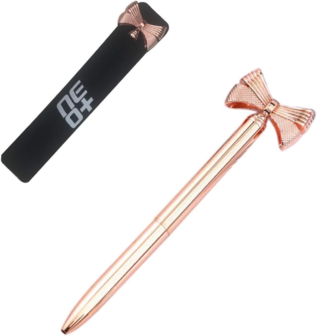 NEO+ Quality metal bow ballpoint pen in rose gold. Stylish design, pen refill and pen pouch included