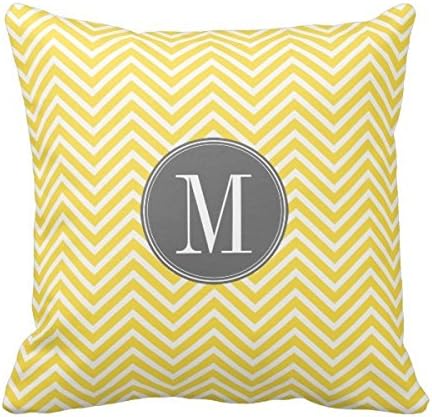 Bigdream Decorative Throw Pillowcase Personalized Cushion Case For Bed/Sofa Two Sides 18"X18" Yellow And Gray Chevron Pattern Custom Monogram Throw Pillowcases
