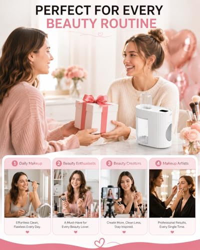 ALAFLY Limpiador y Secador Eléctrico 3 en 1 para Brochas de Maquillaje, Máquina Automática USB de Limpieza Profunda, Limpieza y Secado Rápido Portátil [Sin Quitar las Brochas]