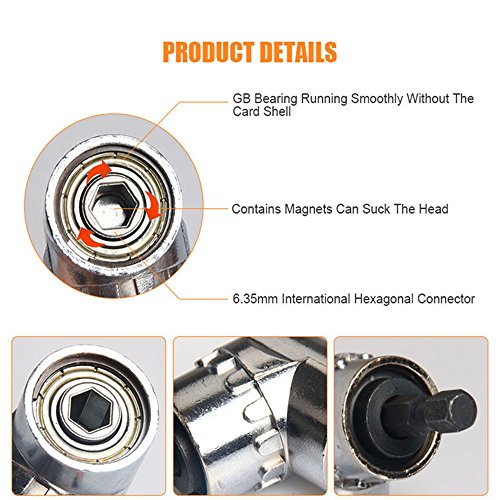 105 Angle 1/4-Inch 6mm Extension Hex Drill Bit Screwdriver Socket Holder Adaptor + 3-Piece 1/4" 3/8" 1/2" Impact Grade Socket Adapter/Extension Set Turns Power Drill Into High Speed Nut Driver