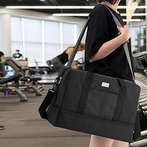 HOKEMP Gym Bag For Women Men Sport Duffel Bag with Shoes Compartment, Swim Bag Travel Tote Luggage Shoulder Bag (Black) 7 HOKEMP Gym Bag For Women Men Sport Duffel Bag with Shoes Compartment, Swim Bag Travel Tote Luggage Shoulder Bag (Black)