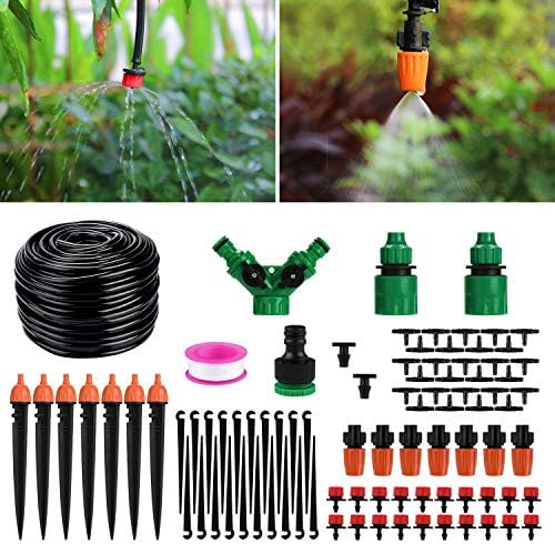 Aiglam Irrigation System Garden, 40M 1/4" Drip Irrigation Kit Automatic Irrigation Micro Sprinkler Shrub Drip Kit Garden Irrigation for Landscape, Flower Bed, Patio Plants