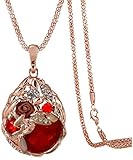 Calors Vitton Rose Gold Plated Flower Water Drop Crystal Long Sweater Chain Pendant Necklace Red 15
