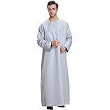 Ababalaya Men's Round Neck Long Sleeve Solid Saudi Arab Thobe Islamic Muslim Dubai Robe