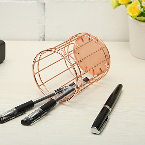 Caveen Pencil Holder Pot Rose Gold Pen Pot Copper Wire Mesh Brush Pen