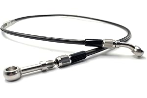 VRWEARE AN3 M10 Black Stainless Steel Braided Motorcycle Brake Line Oil Hose Pipe 360-degree rotatable Stainless Steel Fitting for Motocross Pit Dirt Street Racing ATV Motorcycle(60cm/23.6")
