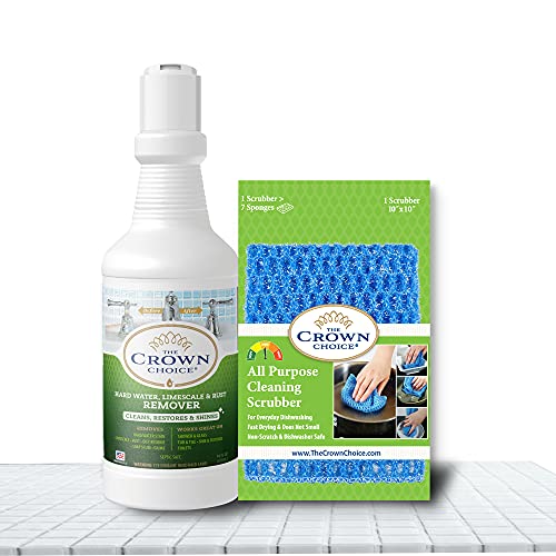 Heavy Duty Hard Water Stain Remover Set 16oz Remover and Scrub Cloth