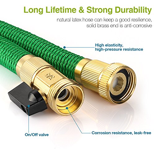 Garden Hose 50 Feet, Cozzine Strong Latex Pipe Core Expandable Water Hose With Heavy Duty Solid Brass Connector & 8 Patterns Metal Spray Nozzle, Strength Fabric Retractable Long Hose, Green
