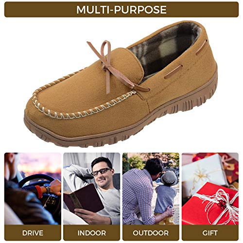 Mens Moccasin Slippers Memory Foam Slippers Men House Slippers for Men Indoor Outdoor Mens Cozy Slippers with Rubber Soles Beige Size 8