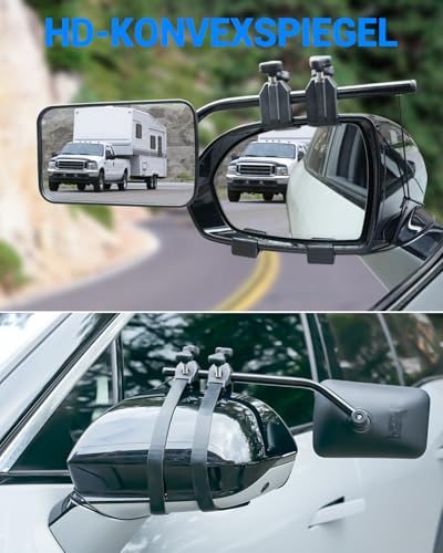 SUPAREE Caravan Mirror Car Mirror for Caravans Universal Additional Mirror Caravan Outdoor Convex Mirror Caravan 360° Rotation Adjustable for All Standard Vehicle Types (Pack of 2)