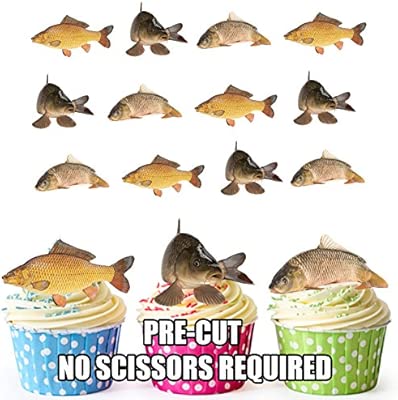 Pre Cut Fishing Carp Cake Decorations Edible Cup Cake Toppers