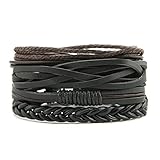 HZMAN Mix 4 Wrap Bracelets Men Women, Hemp Cords Wood Beads Ethnic Tribal Bracelets, Leather Wristbands (L