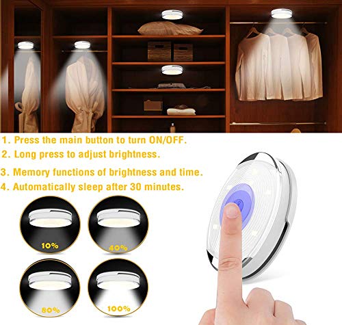 Puck Lights with Remote, Starxing Wireless Led Puck Lights Battery Operated, Led Puck Lights with Remote Control, Led Under Cabinet Lighting, Dimmable Closet Light, Battery Powered, 4000K(Set of 6) - Thumbnail 2