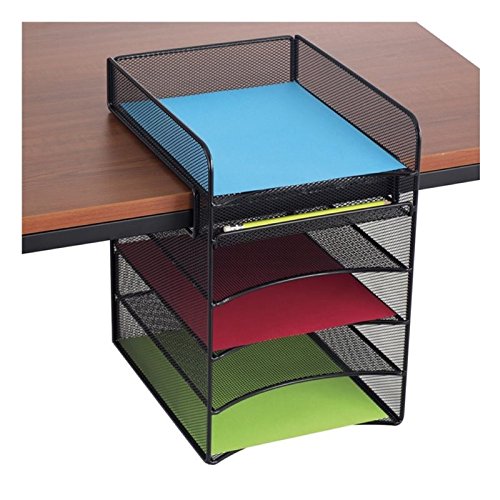 Safco Products Onyx Mesh 5-Tray Underdesk Hanging Organizer 3240BL, Black Powder Coat Finish, Durable Steel Mesh Construction