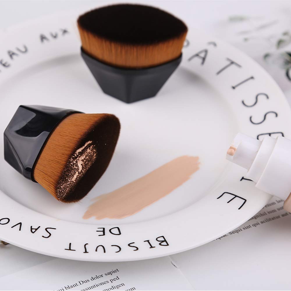 Foundation Makeup Brush Flat Top Kabuki Hexagon Face Blush Liquid Powder Foundation Brush for Blending Liquid, Cream or Flawless Powder Cosmetics with Bonus Protective Case (Black) …: Beauty