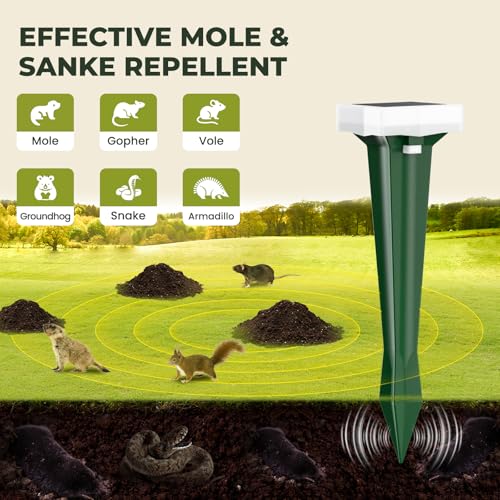 Anti-Mole, 3 Vibration Modes Mole Repellent with LED Light, Solar Mole and Waterproof, Repels Mole Snake and Other Rodents in Garden, Yard and Lawn (4 Pieces)