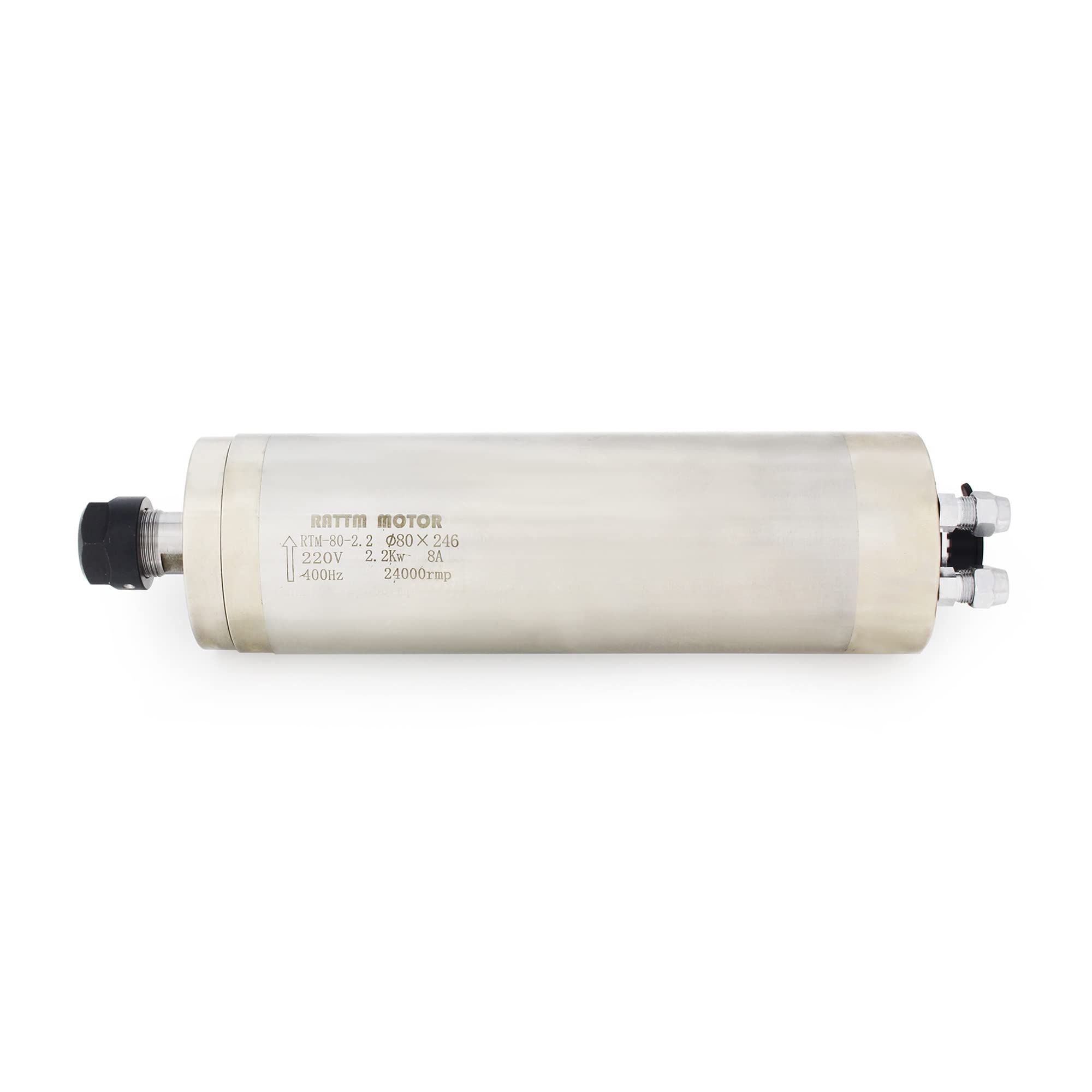 RATTMMOTOR Motor de husillo impermeable de 4 rodamientos de 246 mm de longitud, motor de husillo refrigerado por agua de 2,2 KW 220 V ER20 CNC Router husillo de metal tallado 24000 RPM 80 mm 8 A 400 Hz para fresadora CNC