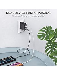 Cargador AUKEY USB C con dos puertos de 18 W de entrega de energía 3,0, cargador de pared de 36 W USB C PD, compatible con iPhone Xs XS Max XR,  Pixel 2 2 XL, Samsung Galaxy S9+ Note8 y más