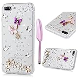 iPhone 7 Plus Case (5.5")-MOLLYCOOCLE Crystal Clear Transparent Handmade Bling Shiny Crystal Diamond Design PC Hard Shell Full Protective Case Cover for iPhone 7 Plus,Floral Butterfly
