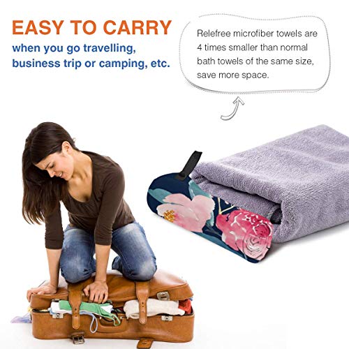 Microfibre-towel-lightweight-travel-beach-towel-Extra-large-quick-drying-camping-towel-Premium-gym-towels-for-swimming-yoga-Highly-absorbent-fast-dry-Navy-And-Pink-Watercolor-Peony