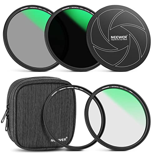 NEEWER 49mm 5-in-1 Magnetic Lens Filter Kit, Includes Neutral Density ND1000+MCUV+CPL+Adapter Ring+Filter Cap with 42-Layer Coating/Ultra Slim/Scratch Resistant HD Optical Glass&Water-Resistant Pouch