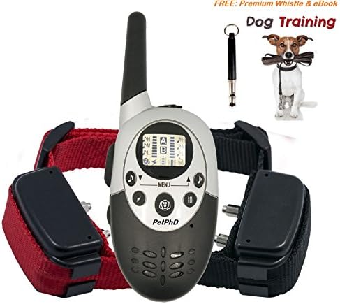 PetPhD Elite 1100D Dual Electronic Dog Training Shock Collars 1100 Yard Rechargeable Waterproof e-Collars with Tone | Shock | Vibration NEW 3.0 Version for 2017 BONUS Training eBook + Dog Whistle