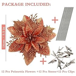 GREENTIME 12 Pcs Glitter Poinsettia 5.5" Artificial