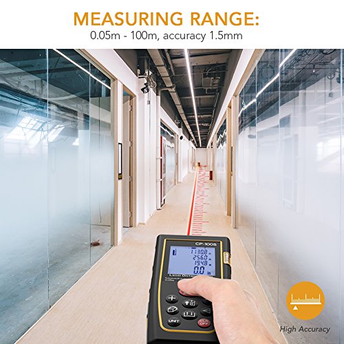 Laser Measure, 328 ft 100m Fnova Laser Distance Measure Splash Proof/Dust Proof Portable Measuring Tool for Distance, Volume, Pythagorean Mode, ±1mm Accuracy, 20 Measurements, Laser Distance Meter