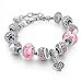 Long Way Silver Tone Chain Pink Crystal Love Heart Bead Glass Charm Bracelet With Extender 7.5