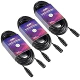 Moukey 50ft XLR 50 Feet Microphone Male to Female Mic Cables Cord, Black 3-Pack